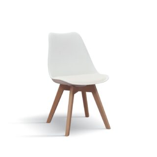 Set di 4 sedie WYNWOOD in polipropilene bianco, cuscino ecopelle, gambe in legno di faggio, 47x52x82 cm
