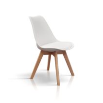 Set di 4 sedie WYNWOOD in polipropilene bianco, cuscino ecopelle, gambe in legno di faggio, 47x52x82 cm