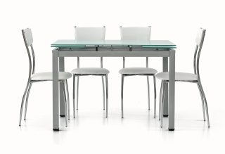 Tavolo RAPALLO in metallo grigio con piano in vetro bianco allungabile 110x70 cm