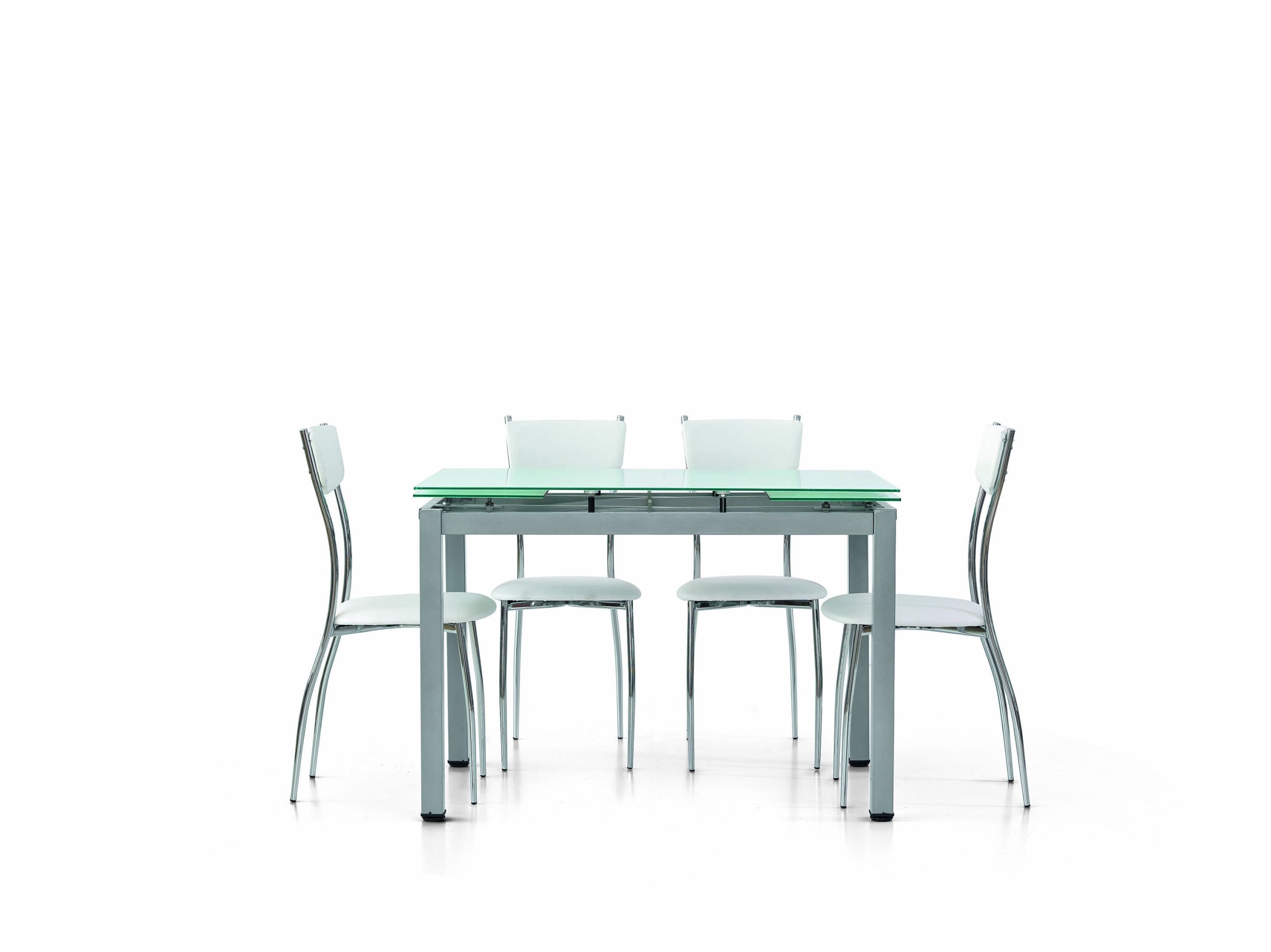 Tavolo RAPALLO in metallo grigio con piano in vetro bianco allungabile  110x70 cm - Konte Design