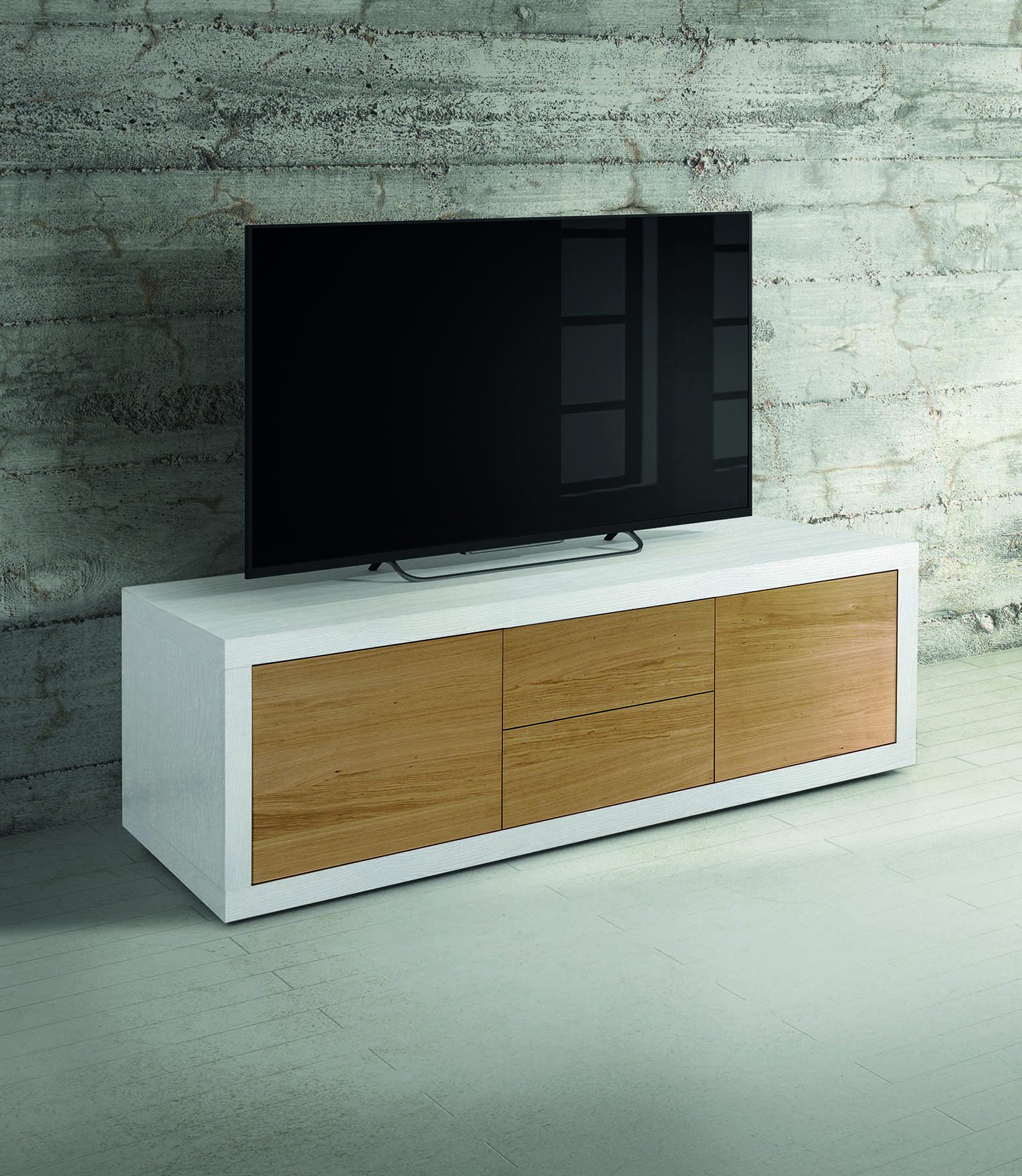 Porta TV PANAREA bianco e naturale 170x45 cm H50 cm - Konte Design