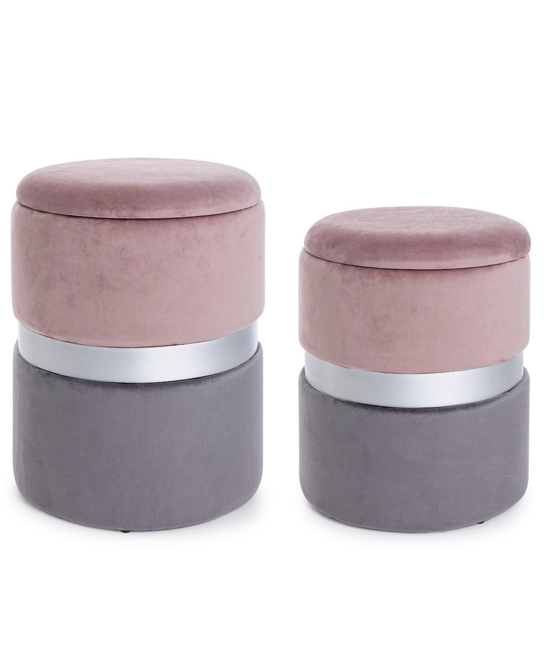 Set di 2 pouf contenitore POLINA in velluto rosa-grigio - Konte Design