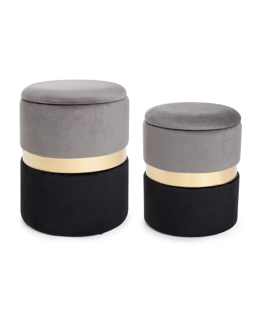 Set di 2 pouf contenitore POLINA in velluto grigio-nero - Konte Design