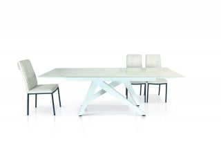 Tavolo TRIBECA vetro bianco allungabile 160x90 cm - 240x90 cm gambe a V