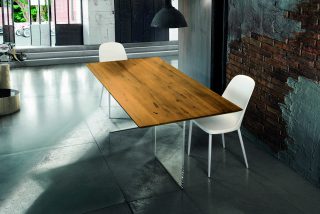 Tavolo PARIOLI massello rovere nodato e vetro sp. 4 160x90 cm (Grano)