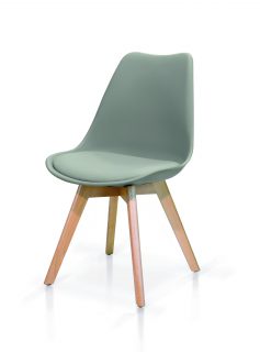 Set di sedie WYNWOOD in polipropilene grigio con seduta imbottita e gambe in legno di faggio