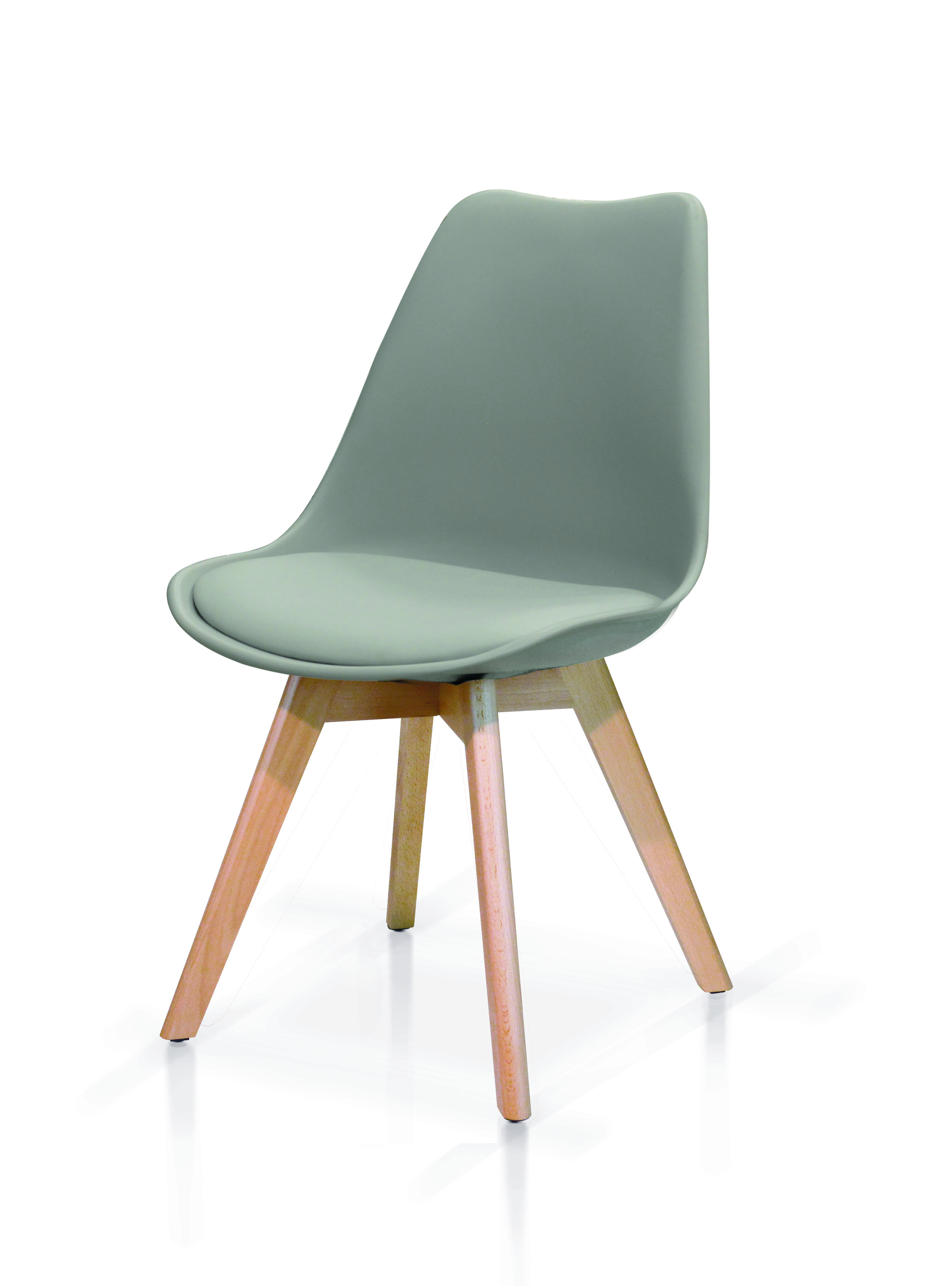 Set di sedie WYNWOOD in polipropilene grigio con seduta imbottita e gambe  in legno di faggio - Konte Design