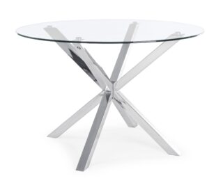 Tavolo MAY in vetro rotondo e gamba in acciaio diametro 114 cm