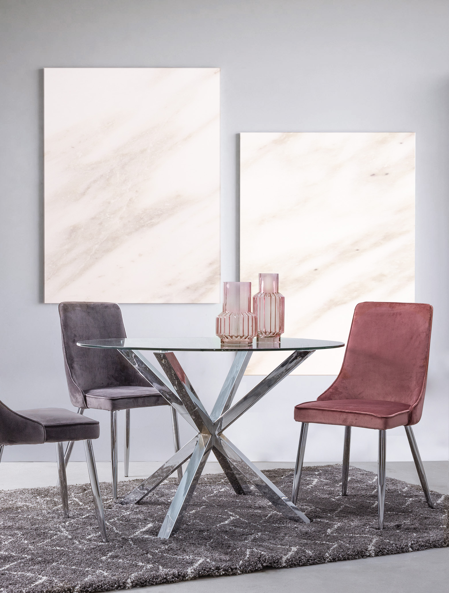 Tavolo Rotondo MAY In Vetro Con Gambe Incrociate - Diametro 114 Cm, Colore Naturale