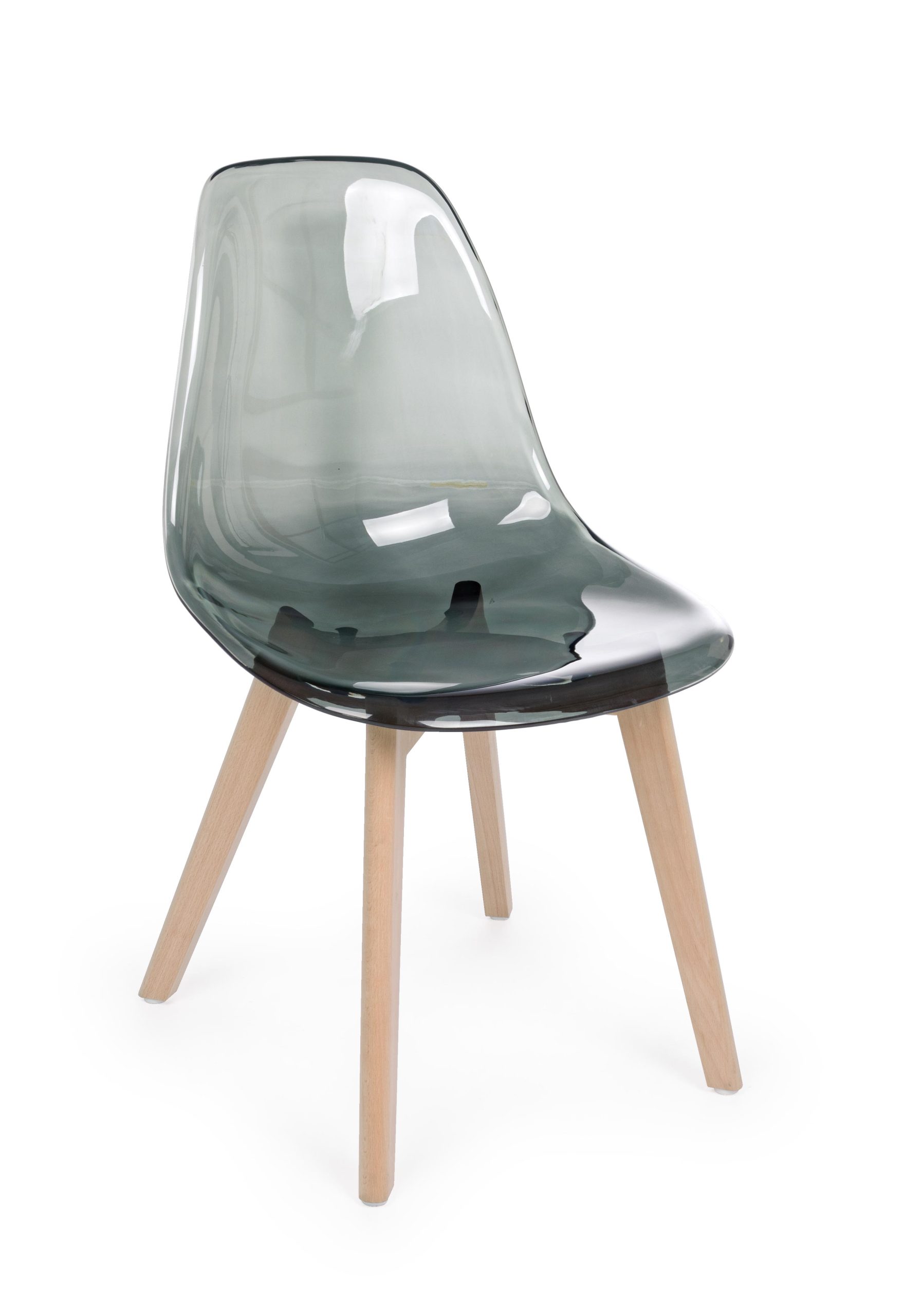 Sedie WYNWOOD in policarbonato trasparente fumè e gambe in faggio - Konte  Design