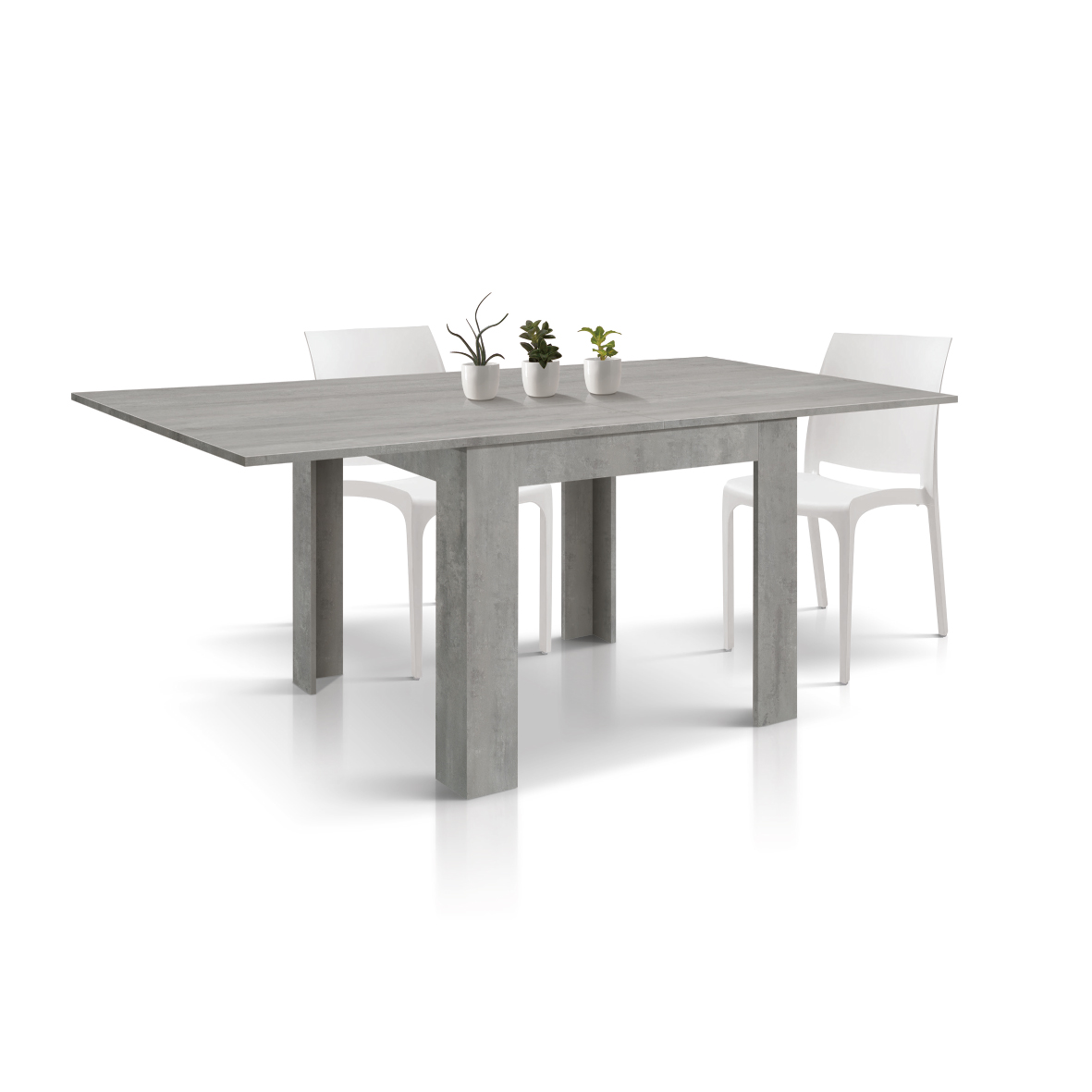 Tavolo da pranzo allungabile cemento, tavoli da cucina allungabili fino a  440 cm con gambe tubolari e telaio antracite. Dimensioni 180x90x77H cm