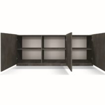 Credenza FAVIGNANA in legno, finitura in acciaio ossidato, piano effetto marmo statuario, 200x50 cm