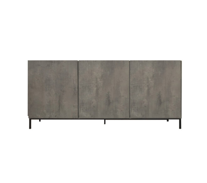 Credenza PIETRASANTA in legno, finitura in grigio cemento, piano effetto marmo statuario, 200x50 cm