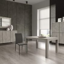 Credenza PIETRASANTA in legno, finitura in grigio cemento, piano effetto marmo statuario, 136x50 cm