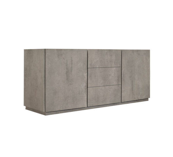 Credenza FAVIGNANA in legno, finitura in grigio cemento, piano effetto marmo statuario, 200x50 cm