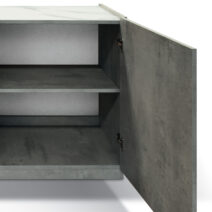 Credenza FAVIGNANA in legno, finitura in grigio cemento, piano effetto marmo statuario, 200x50 cm