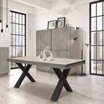 Credenza FAVIGNANA in legno, finitura in grigio cemento, piano effetto marmo statuario, 136x50 cm