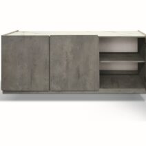 Credenza FAVIGNANA in legno, finitura in grigio cemento, piano effetto marmo statuario