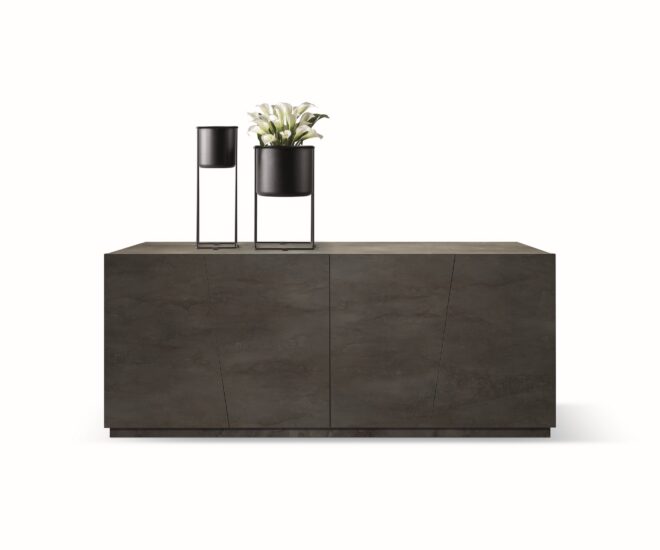 Credenza GORGONA in legno, finitura in acciaio ossidato