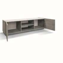 Porta Tv FAVIGNANA in legno, finitura in grigio cemento, piano effetto marmo statuario, 160x45 cm