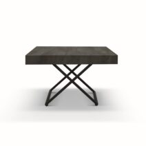 Tavolino CAMOGLI in legno, finitura acciaio ossidato e metallo verniciato nero trasformabile in tavolo da pranzo