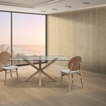 Tavolo SILVER LAKE in vetro trasparente e legno naturale, 160x90 cm