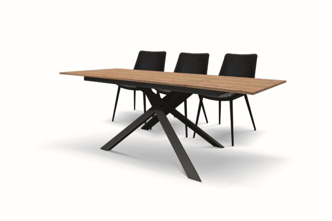 Tavolo VOLPAIA in legno, finitura rovere rustico e metallo verniciato nero, allungabile
