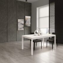 Tavolo TROPEA in legno, finitura bianco frassinato e metallo verniciato bianco, allungabile