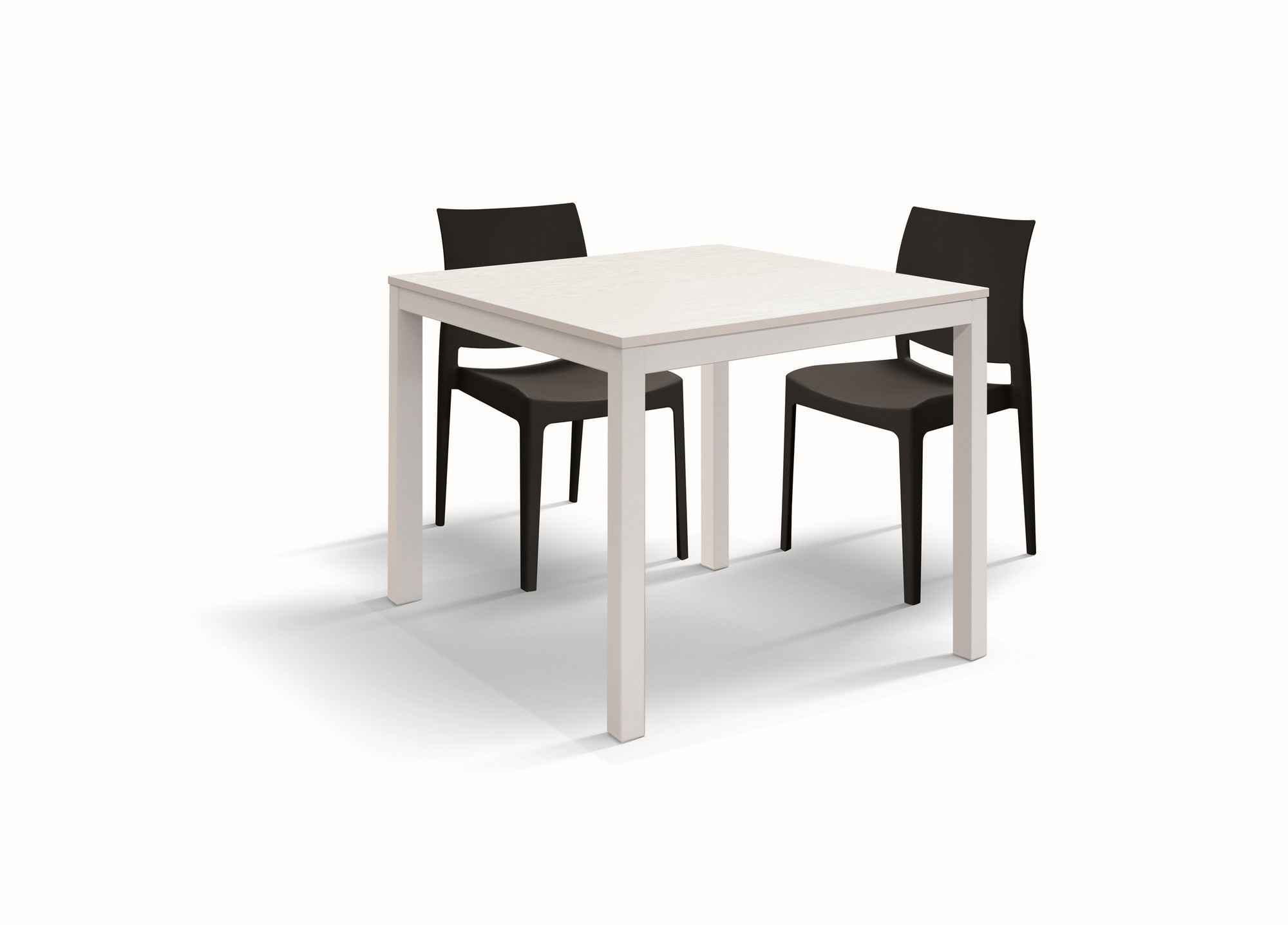 Tavolo TROPEA in legno, finitura bianco frassinato e metallo verniciato  bianco, allungabile 90x90 cm - 180x90 cm - Konte Design