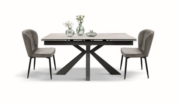 Tavolo BEVERLY HILLS in vetroceramica effetto marmo statuario e metallo verniciato antracite, allungabile 160x90 cm - 240x90 cm
