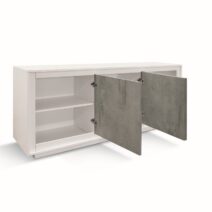 Credenza LAMPEDUSA in legno, finitura bianco frassinato, ante finitura grigio cemento