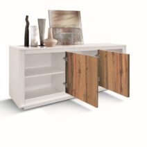 Credenza LAMPEDUSA in legno, finitura bianco frassinato, ante finitura rovere rustico, 180x50 cm