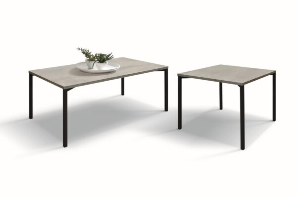 Tavolino CAMOGLI in legno, finitura in grigio cemento e metallo verniciato nero, 55x90 cm