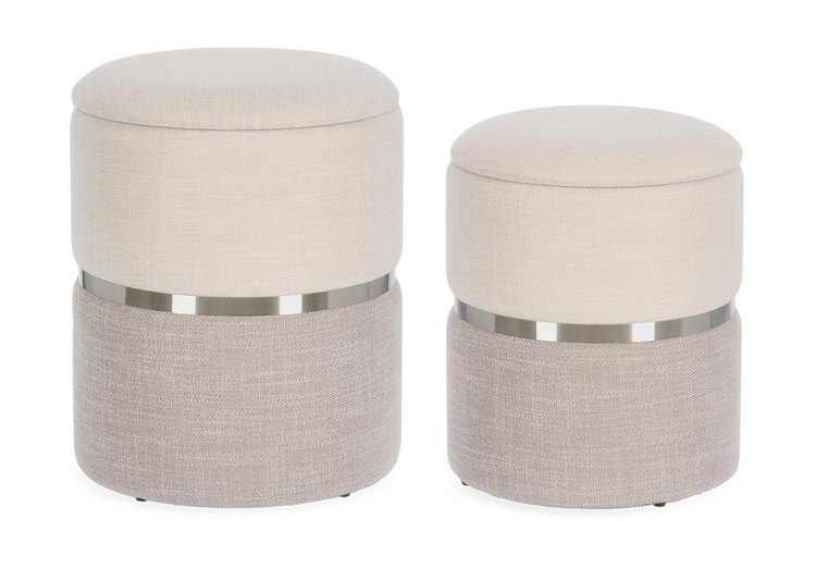 Set di 2 Pouf contenitore RADINKA in tessuto beige e grigio - Konte Design