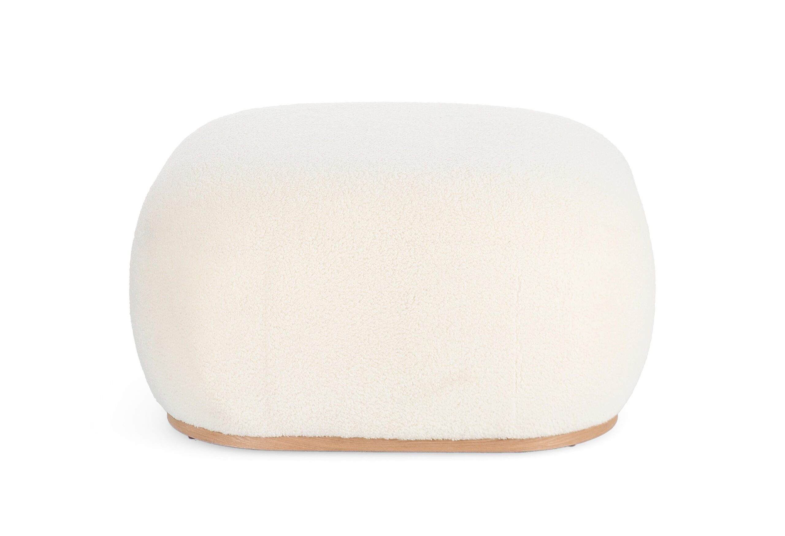 Pouf MIRIANA tessuto bianco e base in legno - Konte Design