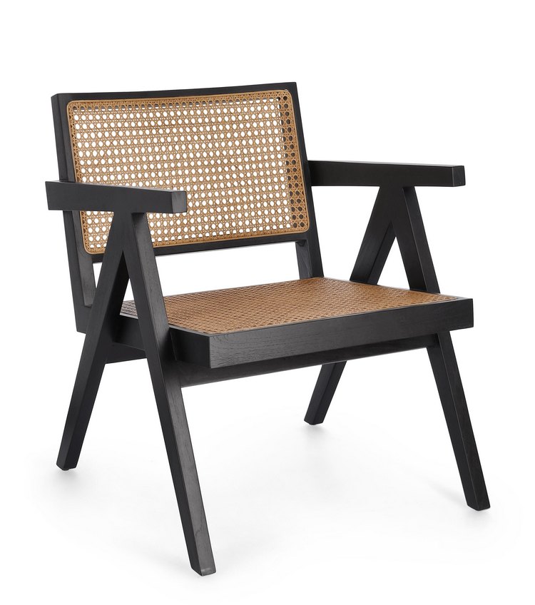 Poltrona lounge GALIA in legno di teak nero e rattan - Konte Design