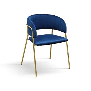 Set di sedie ORCHIES in tessuto effetto velluto blu e struttura in metallo color oro