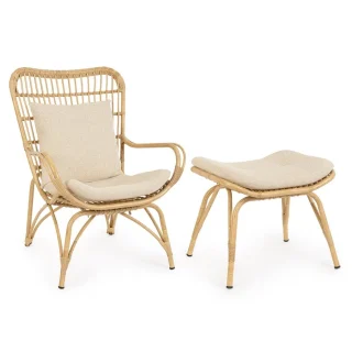 Poltrona lounge con poggiapiedi MAELA effetto rattan