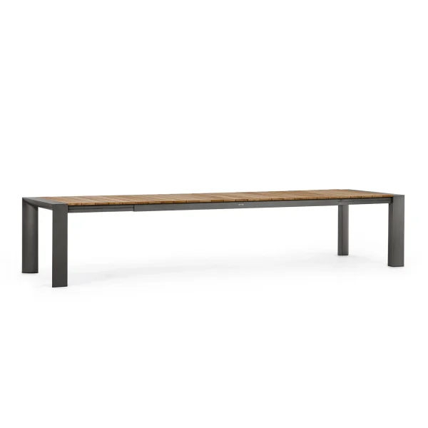 Tavolo allungabile CAMERON in alluminio antracite e legno teak 253x110 cm - 384x110 cm
