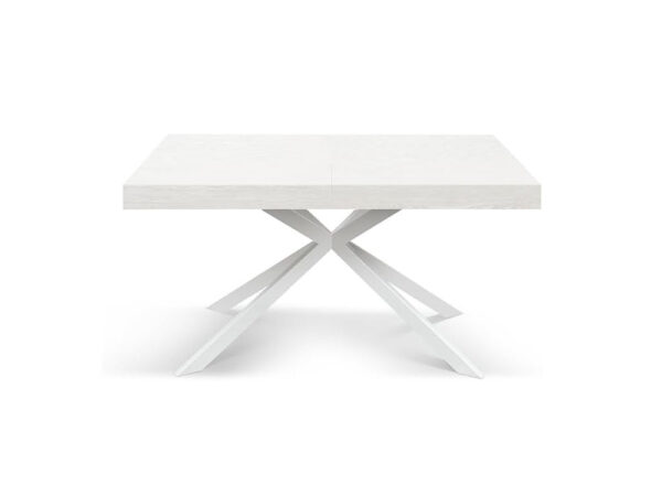 Tavolo CAMAIORE in legno, finitura bianco frassinato e base in metallo verniciato bianco