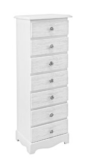 Cassettiera BLANC in legno bianco e 7 cassetti effetto decapato, 29x23x89 cm