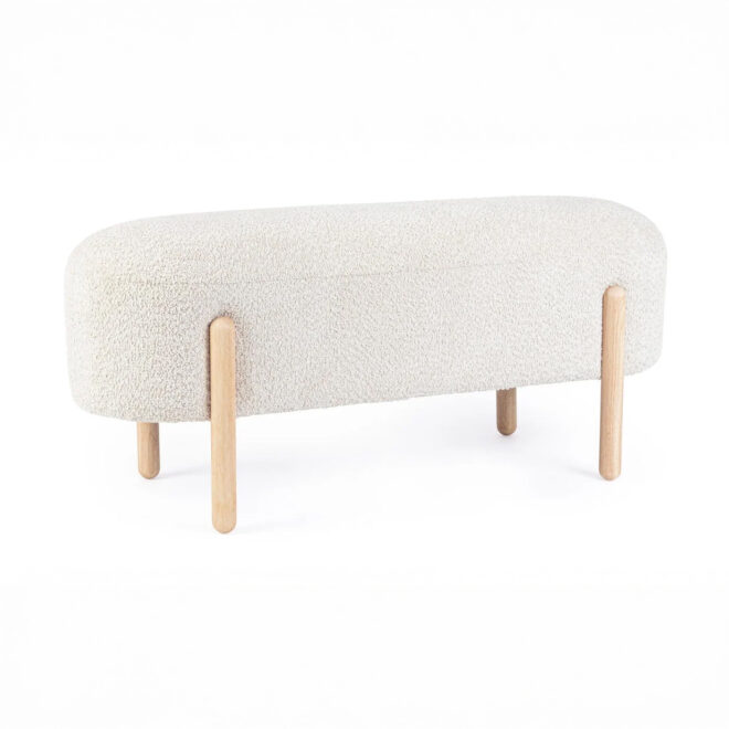 Panca DAYLA in tessuto effetto bouclé naturale e gambe in legno rubberwood