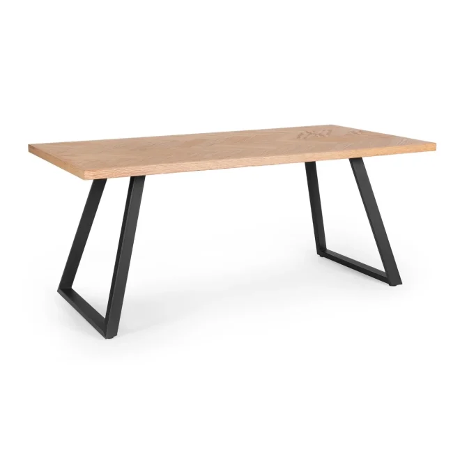 Tavolo DUKAT in legno naturale e gambe in acciaio nero 180 x 90 cm