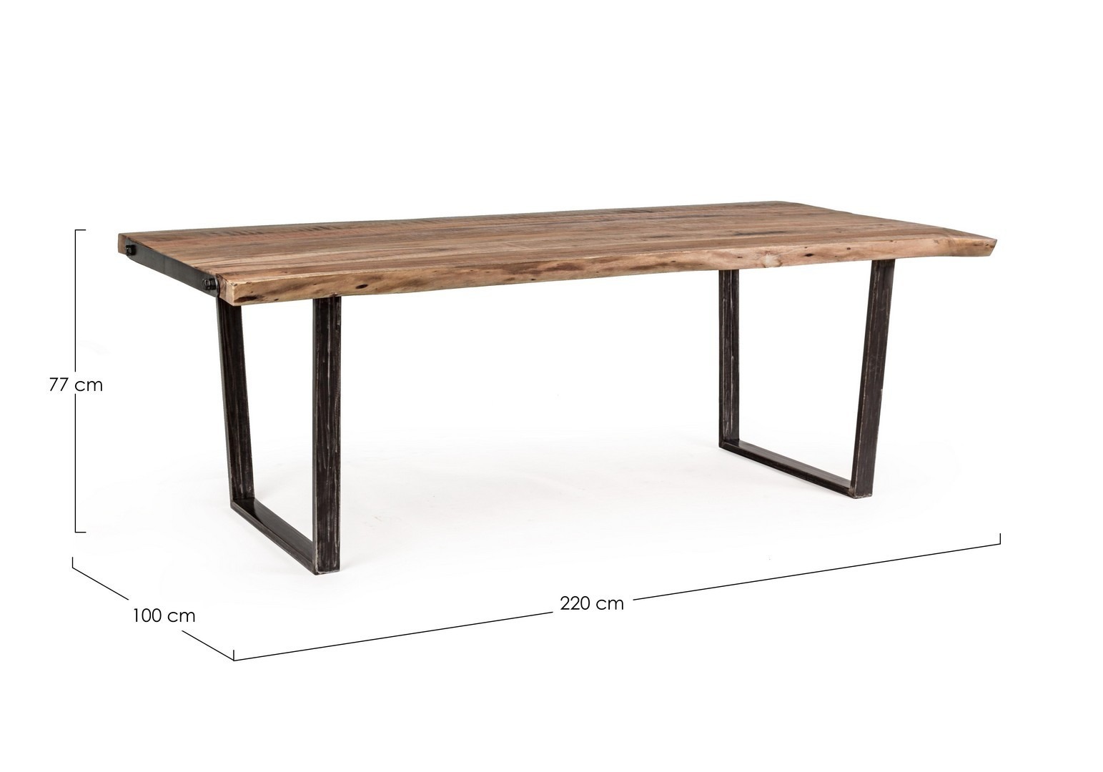 Tavolo ELMER in legno di acacia e gambe in acciaio nero, 220×100 cm