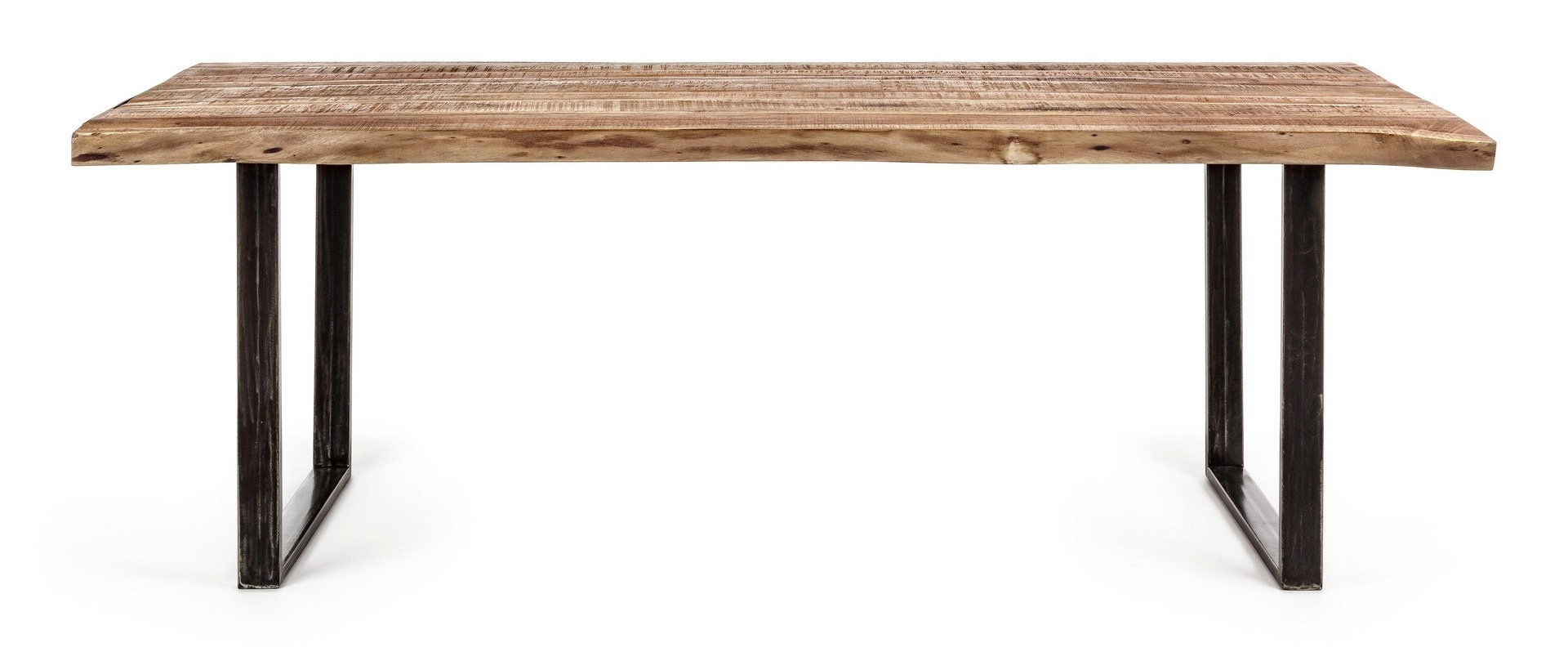 Tavolo ELMER in legno di acacia e gambe in acciaio nero, 220×100 cm