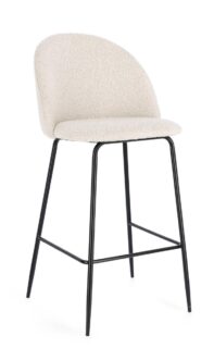 Set di 2 sgabelli CARRY in tessuto avorio bouclé e gambe acciaio nero