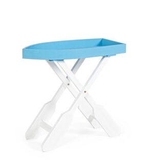 Tavolino pieghevole GOZZO in legno azzurro e gambe bianche 60 x 30 cm
