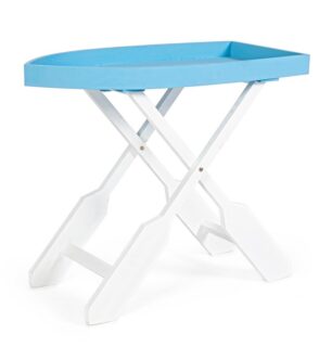 Tavolino pieghevole GOZZO in legno azzurro e gambe bianche 76 x 40 cm