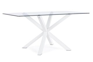 Tavolo rettangolare MAY in vetro, gamba incrociata acciaio bianco 160x90 cm