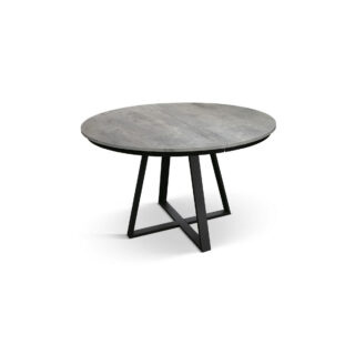 Tavolo rotondo PANTELLERIA in legno effetto grigio cemento con base a X in metallo antracite, allungabile ⌀120 cm - ⌀170 cm